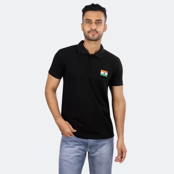 Black-Polo-T-Shirt-with-Embroidered-Indian-Flag