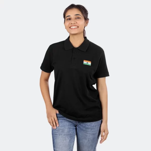 Black-Polo-T-Shirt-with-Embroidered-Indian-Flag